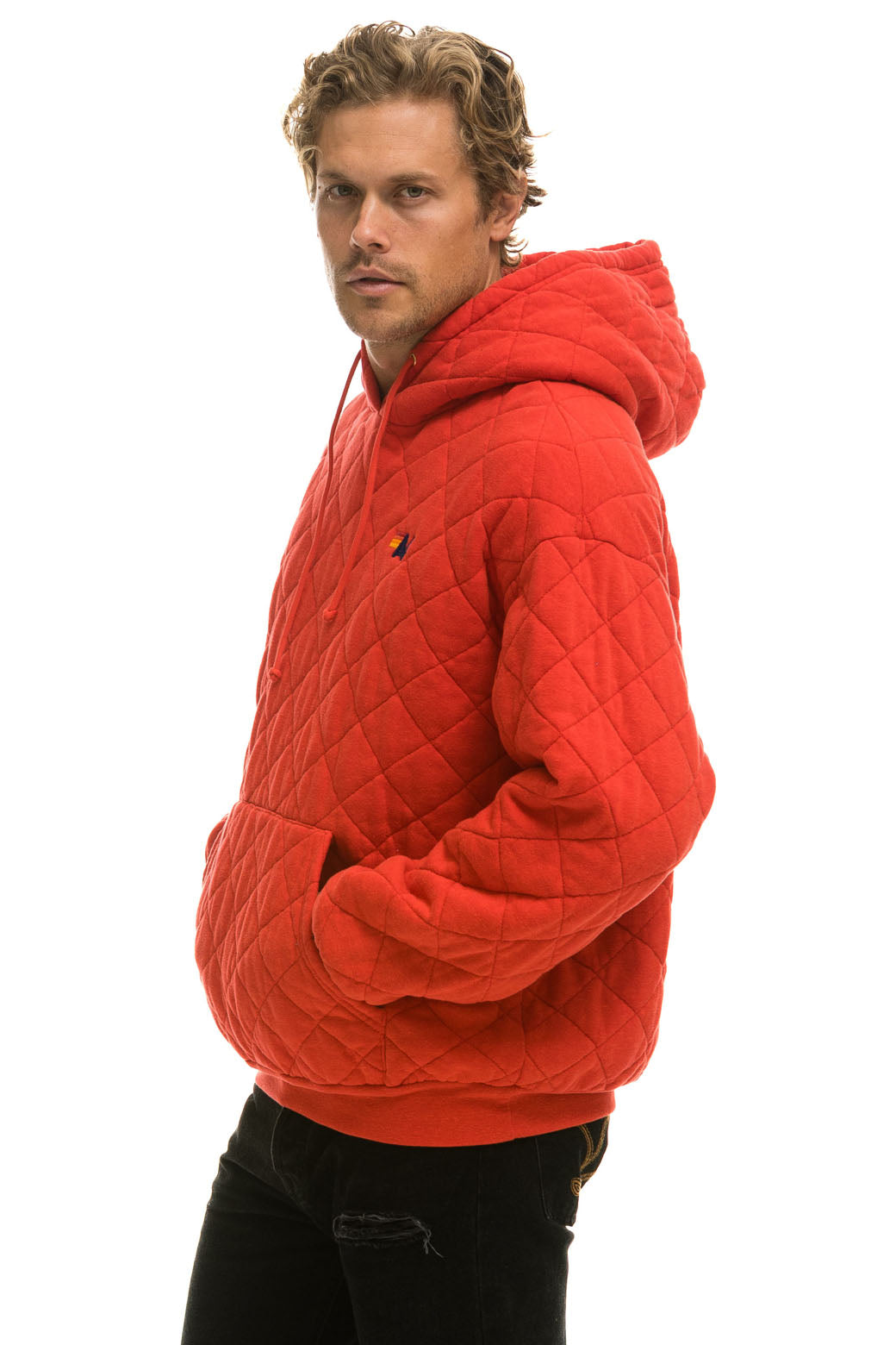 Aviator Nation QUILTED RELAXED PULLOVER HOODIE - RED