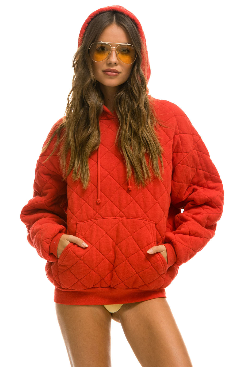 Aviator Nation QUILTED RELAXED PULLOVER HOODIE - RED
