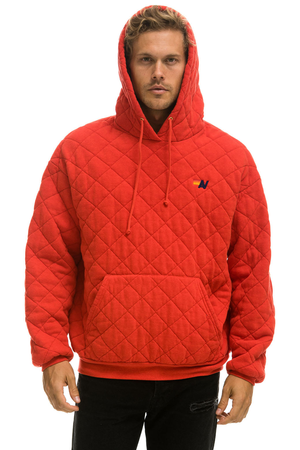 Aviator Nation QUILTED RELAXED PULLOVER HOODIE - RED