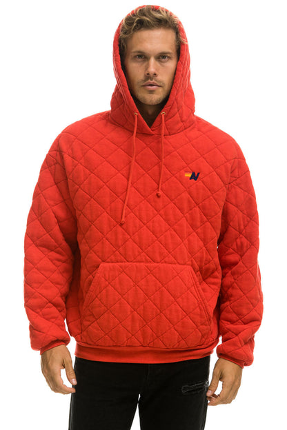 Aviator Nation QUILTED RELAXED PULLOVER HOODIE - RED