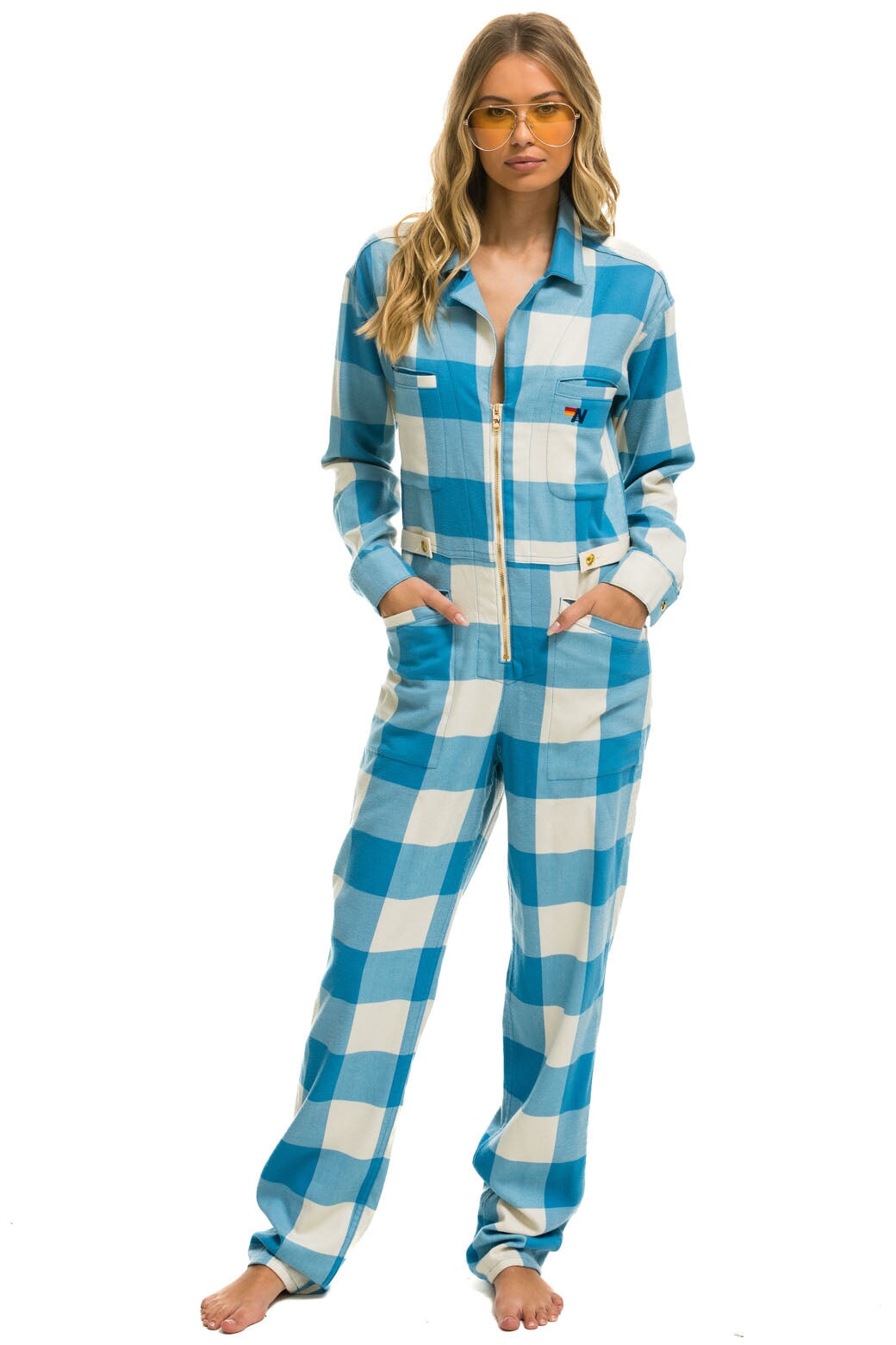 Aviator Nation UNISEX PLAID FLIGHT SUIT - SKY PLAID