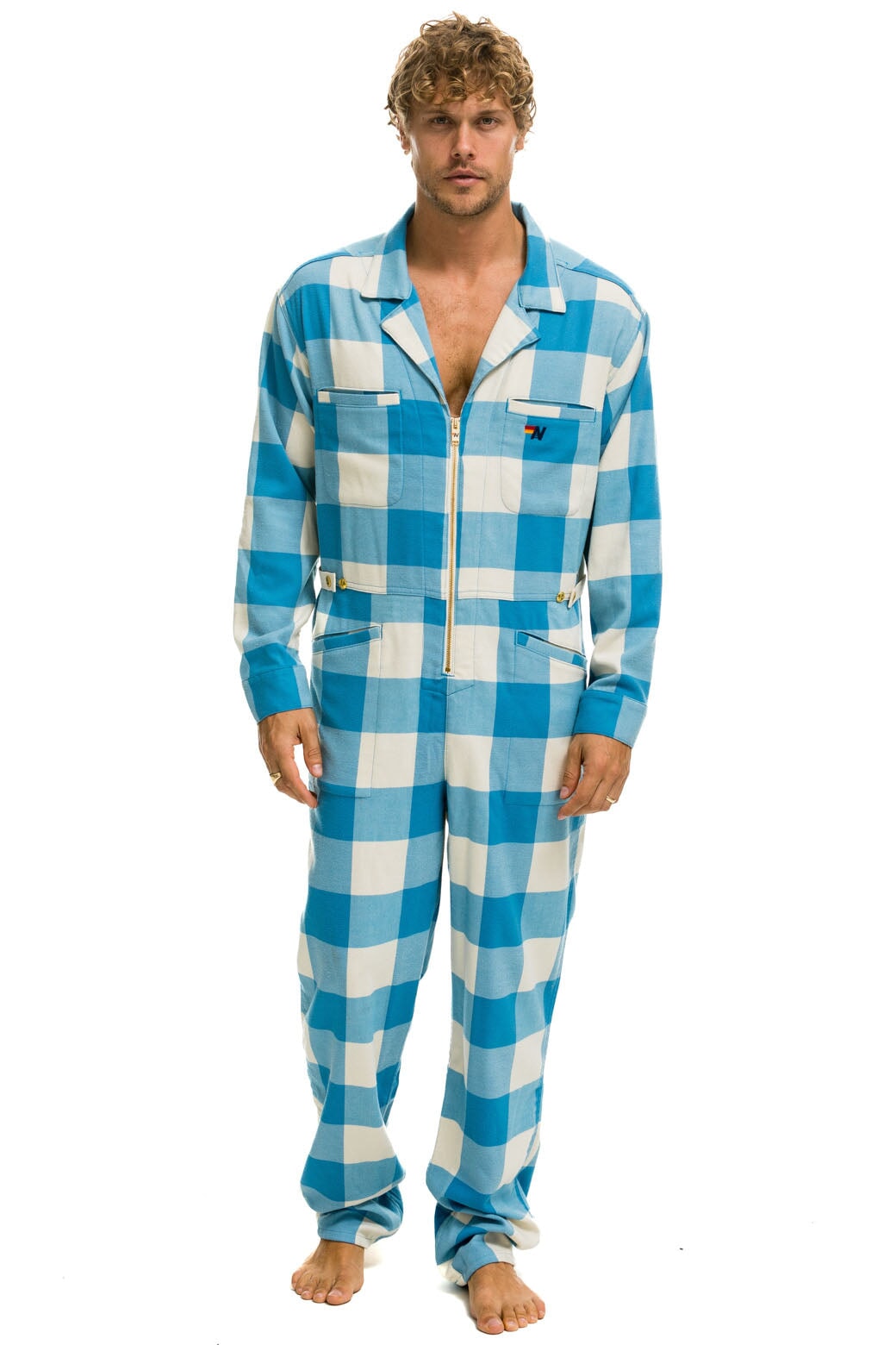 Aviator Nation UNISEX PLAID FLIGHT SUIT - SKY PLAID