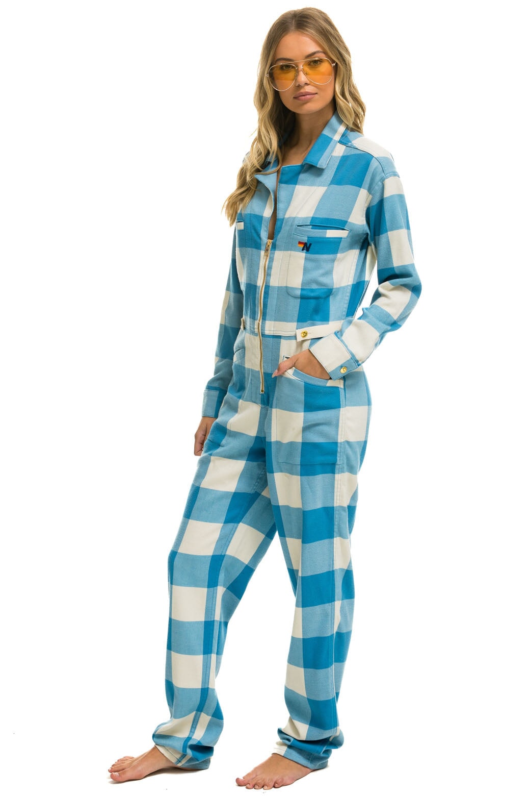 Aviator Nation UNISEX PLAID FLIGHT SUIT - SKY PLAID
