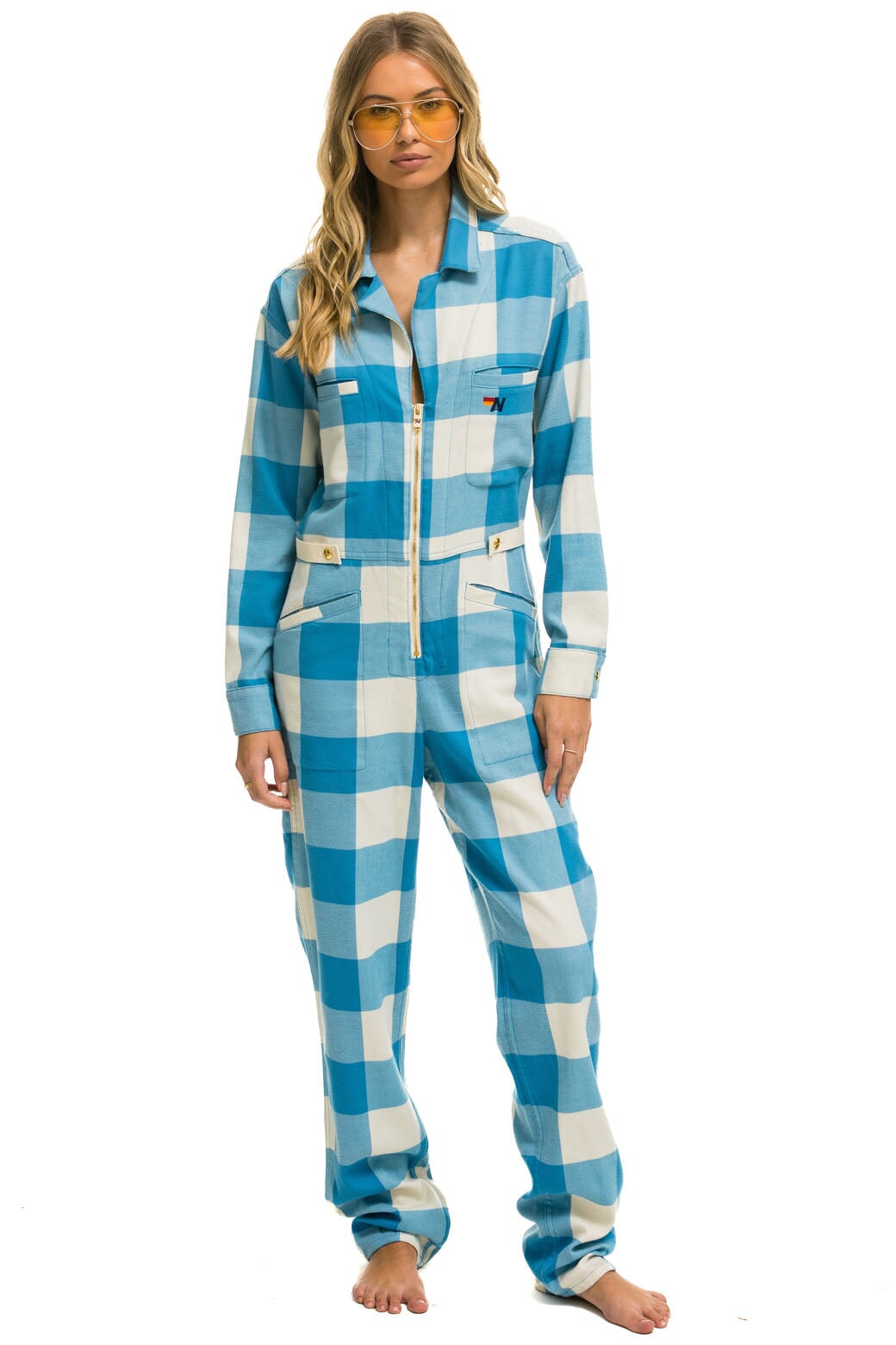 Aviator Nation UNISEX PLAID FLIGHT SUIT - SKY PLAID