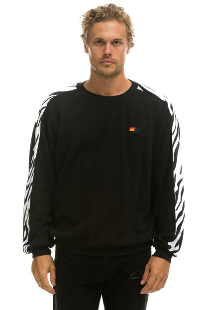 Aviator Nation ZEBRA STRIPE RELAXED FIT CREW SWEATSHIRT - BLACK // ZEBRA