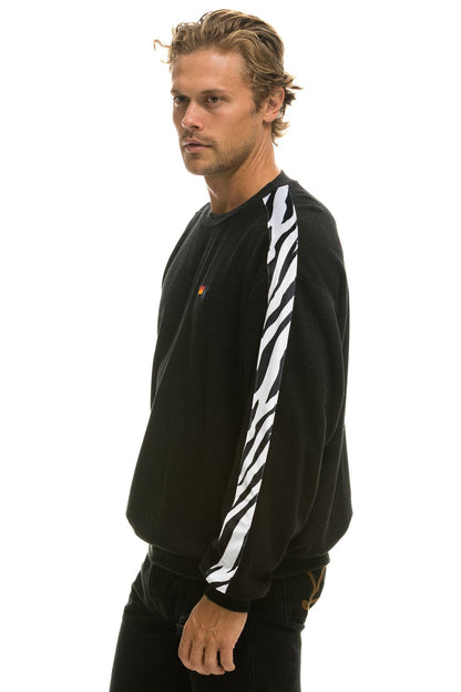 Aviator Nation ZEBRA STRIPE RELAXED FIT CREW SWEATSHIRT - BLACK // ZEBRA