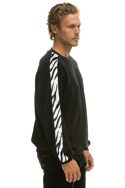 Aviator Nation ZEBRA STRIPE RELAXED FIT CREW SWEATSHIRT - BLACK // ZEBRA