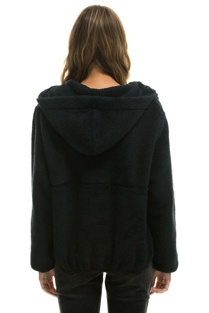 Aviator Nation TEDDY APRES  HOODED HALF ZIP JACKET - BLACK