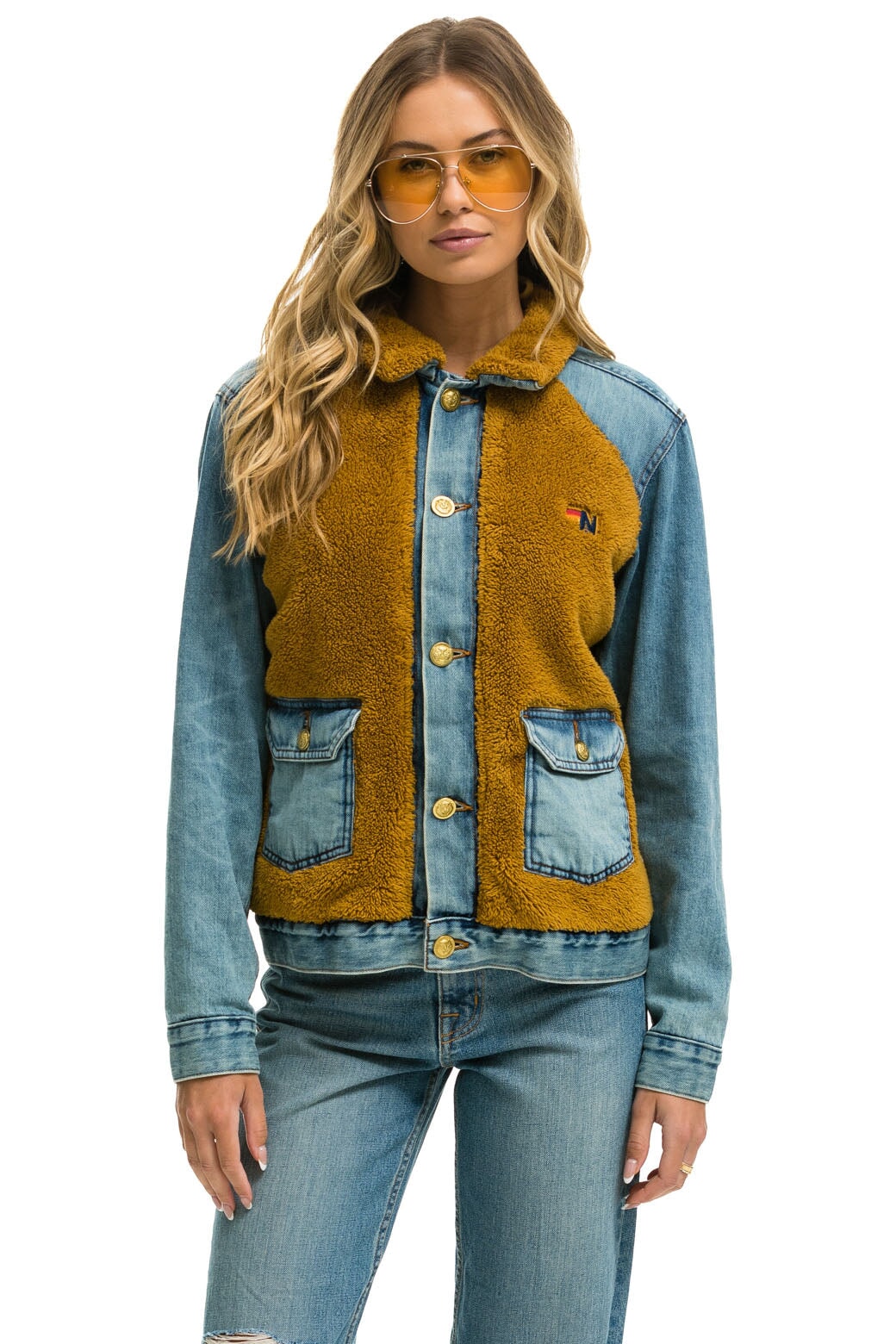 Aviator Nation ASPEN SHERPA UNISEX DENIM JACKET - MEDIUM VINTAGE