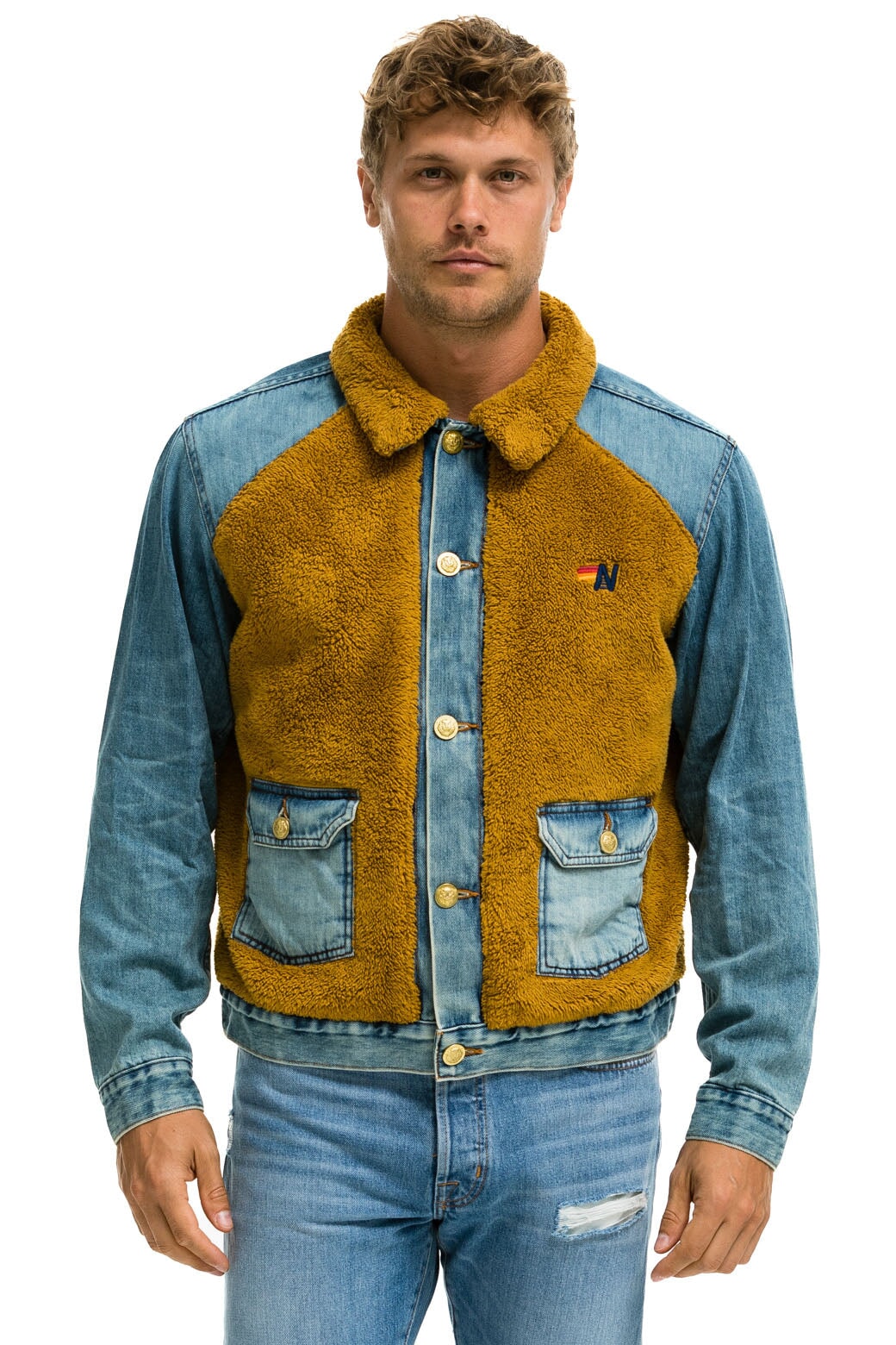 Aviator Nation ASPEN SHERPA UNISEX DENIM JACKET - MEDIUM VINTAGE
