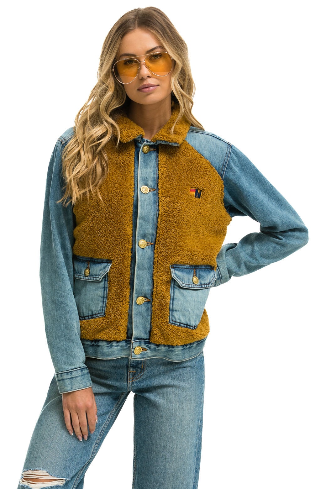Aviator Nation ASPEN SHERPA UNISEX DENIM JACKET - MEDIUM VINTAGE