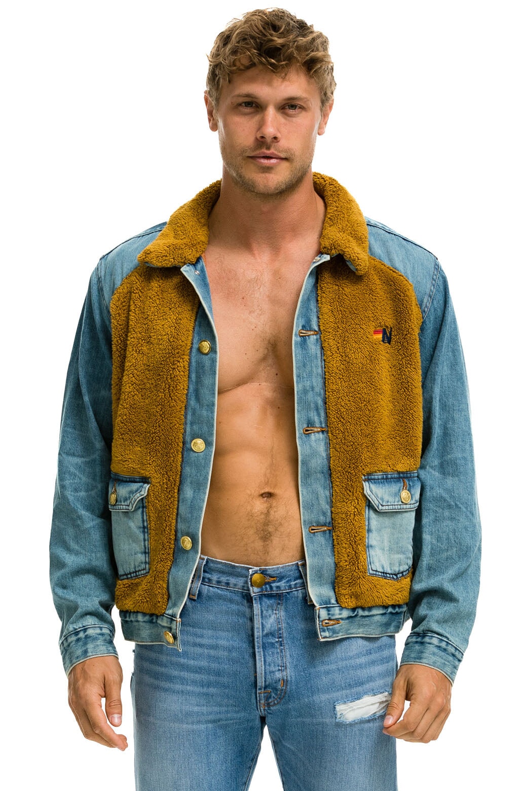 Aviator Nation ASPEN SHERPA UNISEX DENIM JACKET - MEDIUM VINTAGE