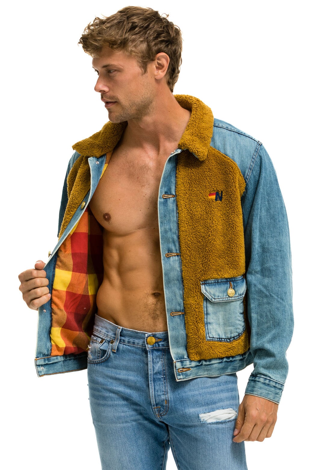 Aviator Nation ASPEN SHERPA UNISEX DENIM JACKET - MEDIUM VINTAGE