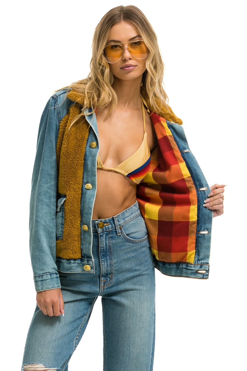 Aviator Nation ASPEN SHERPA UNISEX DENIM JACKET - MEDIUM VINTAGE