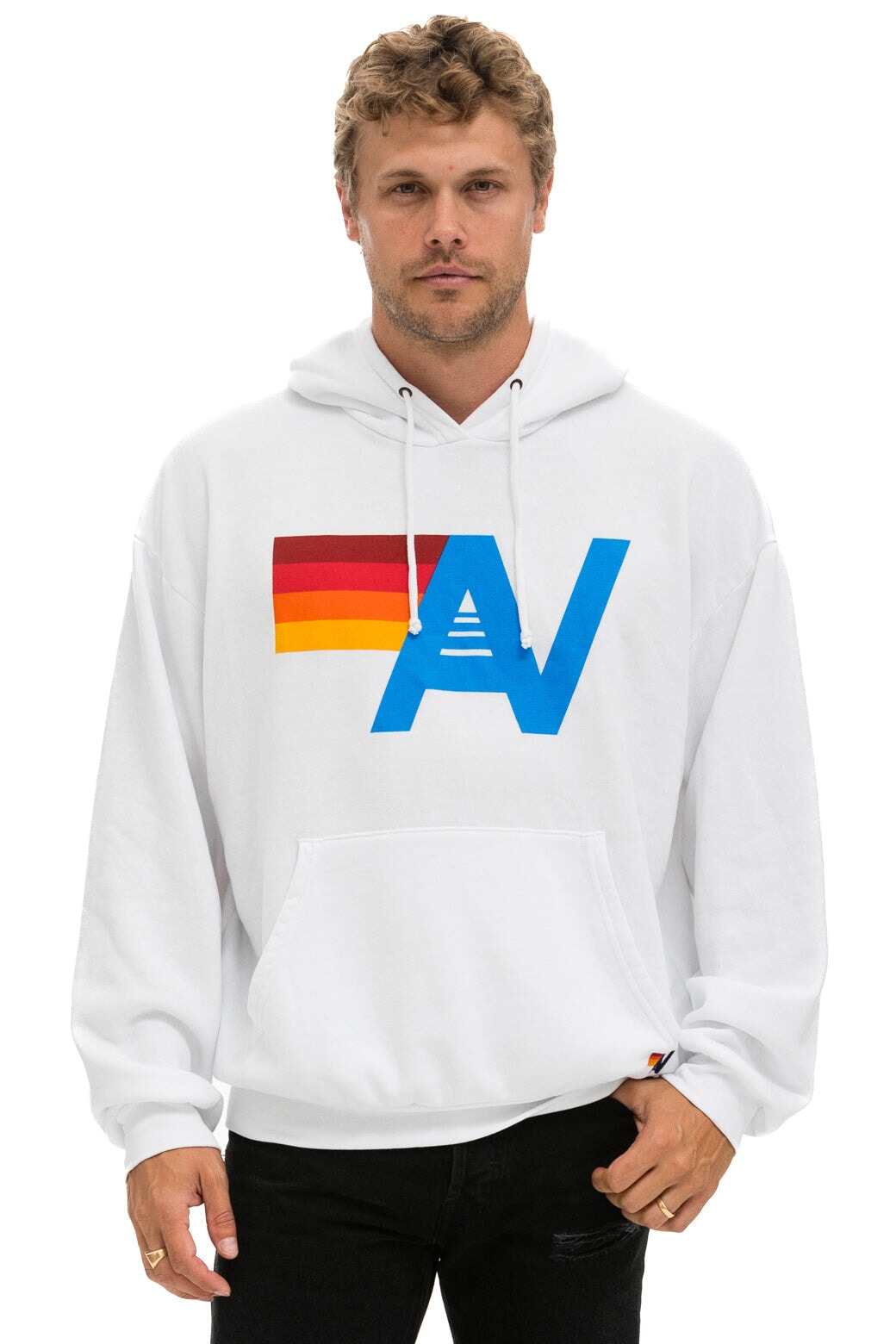 Aviator Nation LOGO PULLOVER RELAXED HOODIE - WHITE
