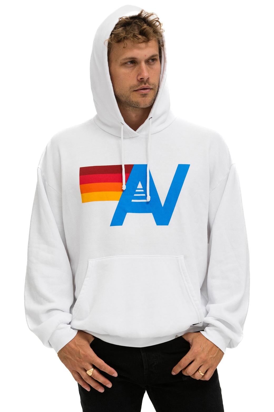 Aviator Nation LOGO PULLOVER RELAXED HOODIE - WHITE