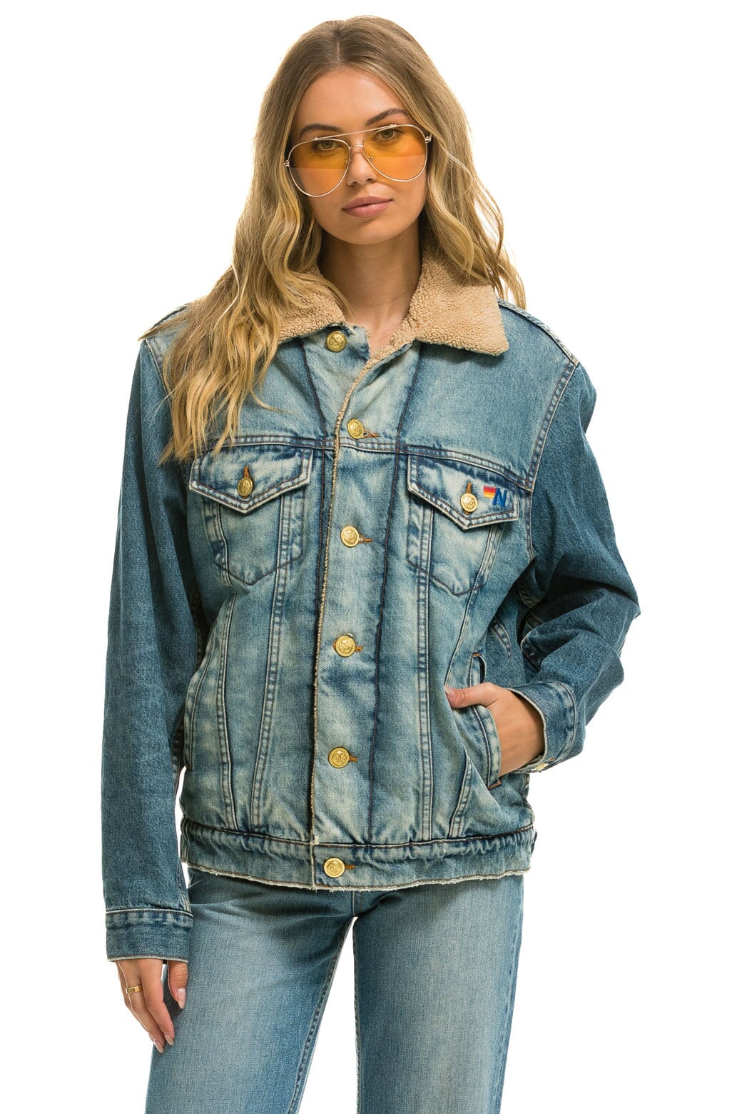 Aviator Nation CALI LOVER RANCH SHERPA DENIM JACKET - VINTAGE