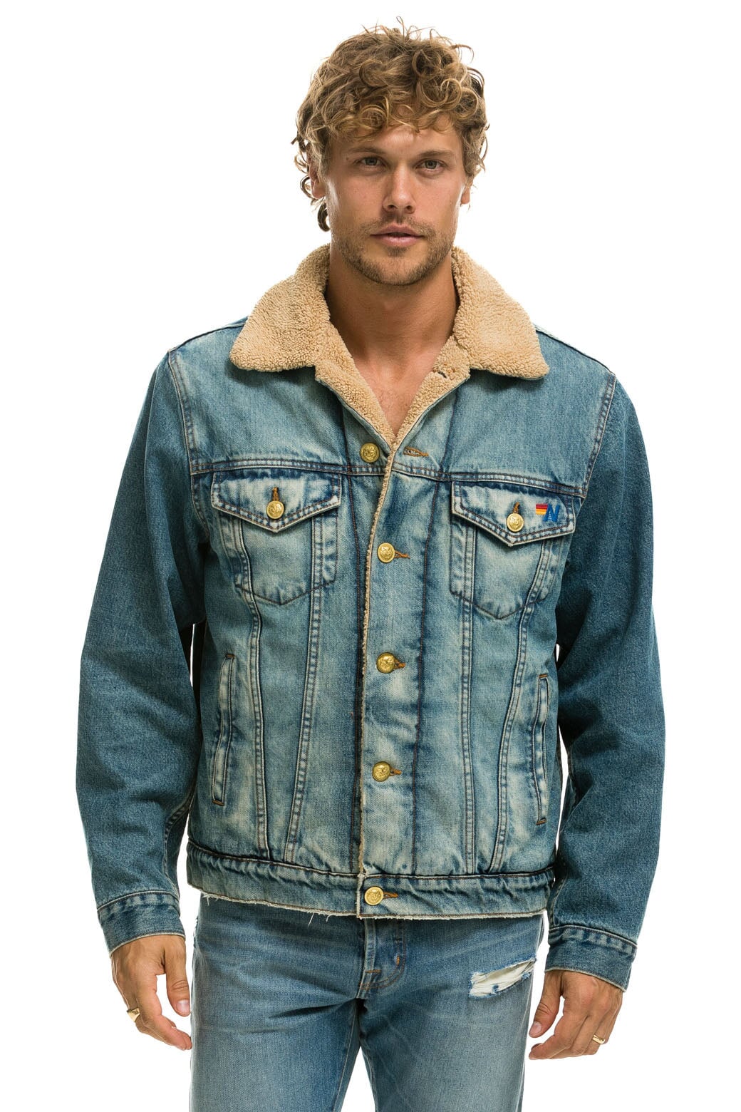 Aviator Nation CALI LOVER RANCH SHERPA DENIM JACKET - VINTAGE
