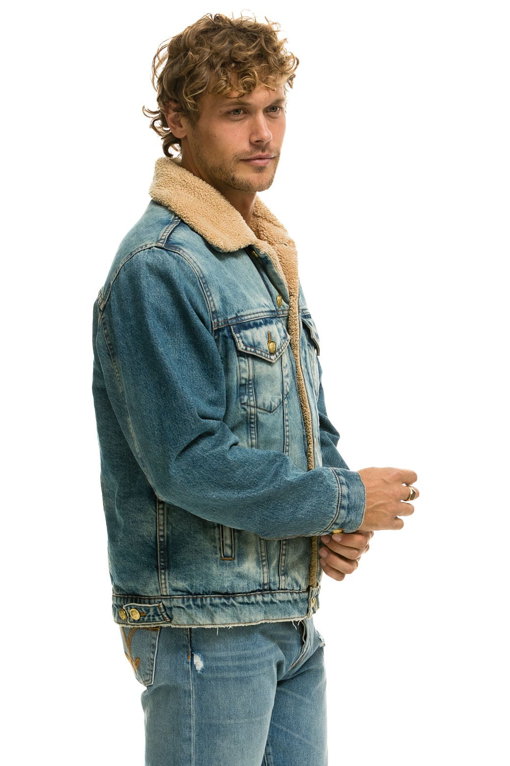Aviator Nation CALI LOVER RANCH SHERPA DENIM JACKET - VINTAGE