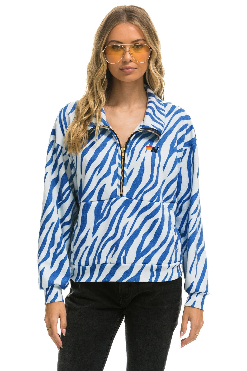 Aviator Nation TIGER FLEECE UNISEX HALF ZIP JACKET	- BLUE TIGER
