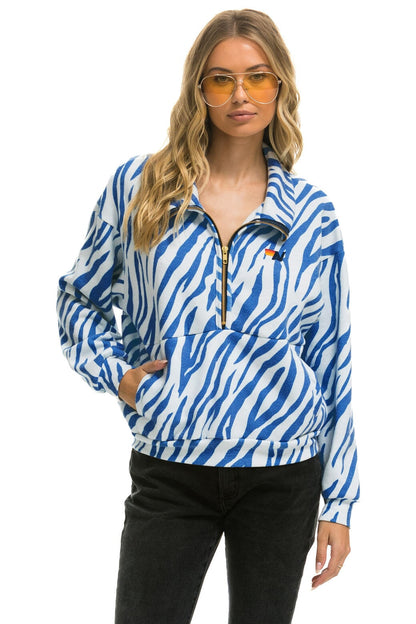 Aviator Nation TIGER FLEECE UNISEX HALF ZIP JACKET	- BLUE TIGER