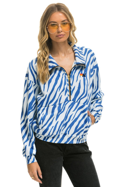 Aviator Nation TIGER FLEECE UNISEX HALF ZIP JACKET	- BLUE TIGER