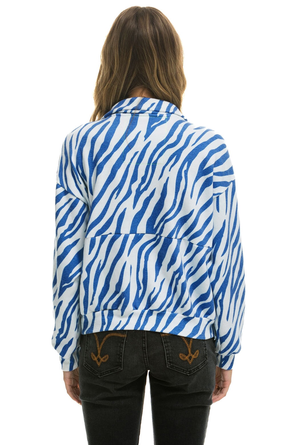 Aviator Nation TIGER FLEECE UNISEX HALF ZIP JACKET	- BLUE TIGER