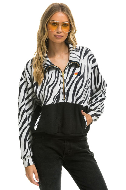 Aviator Nation ZEBRA FLEECE UNISEX HALF ZIP COLOR BLOCK JACKET - ZEBRA