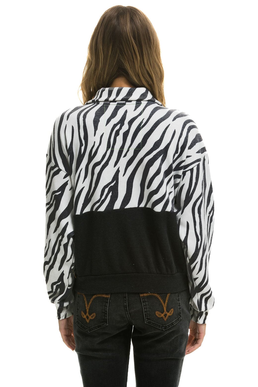 Aviator Nation ZEBRA FLEECE UNISEX HALF ZIP COLOR BLOCK JACKET - ZEBRA