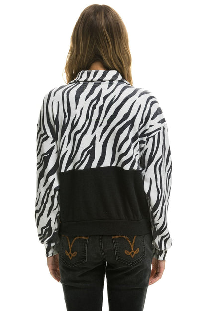 Aviator Nation ZEBRA FLEECE UNISEX HALF ZIP COLOR BLOCK JACKET - ZEBRA