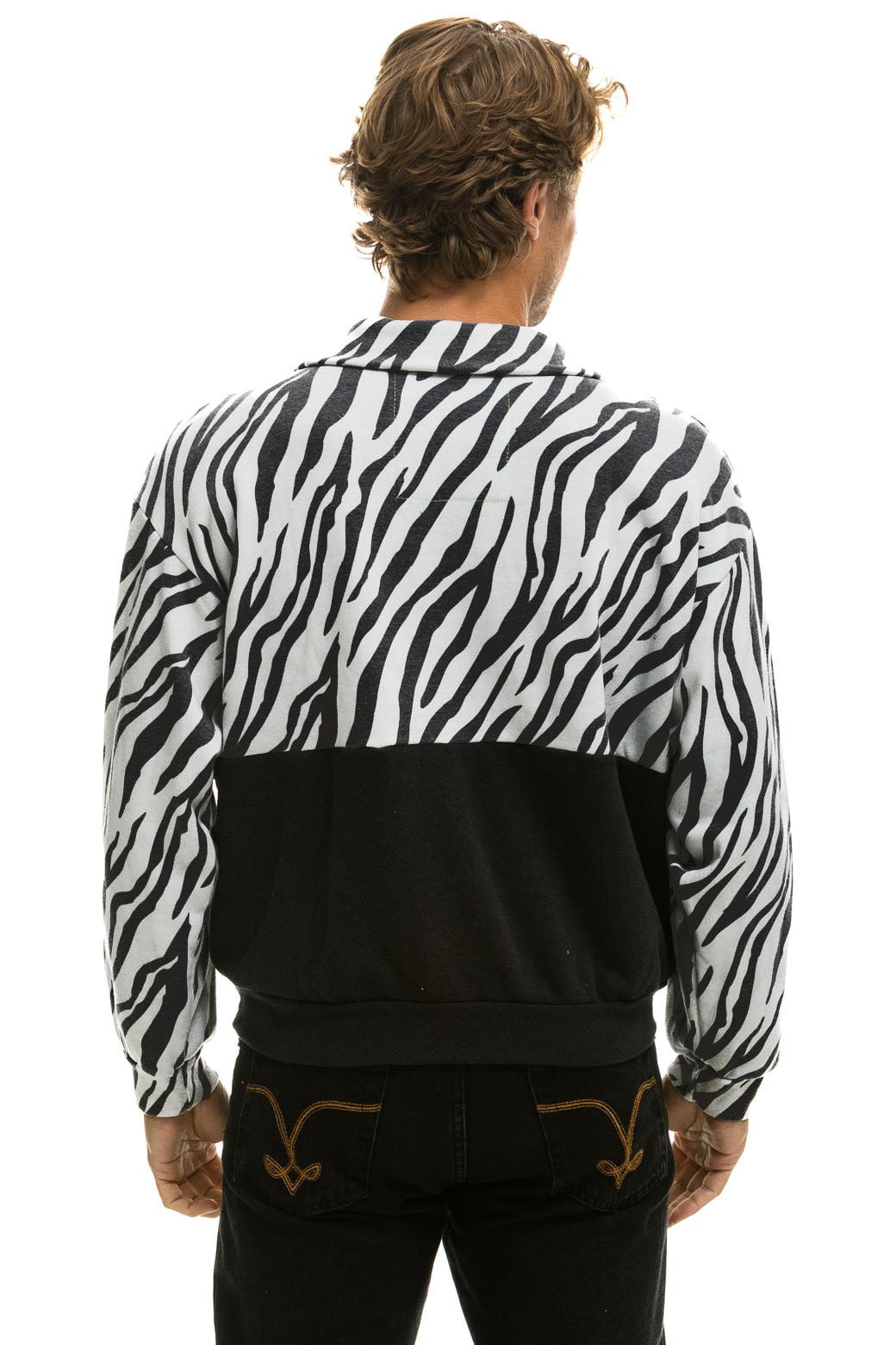 Aviator Nation ZEBRA FLEECE UNISEX HALF ZIP COLOR BLOCK JACKET - ZEBRA