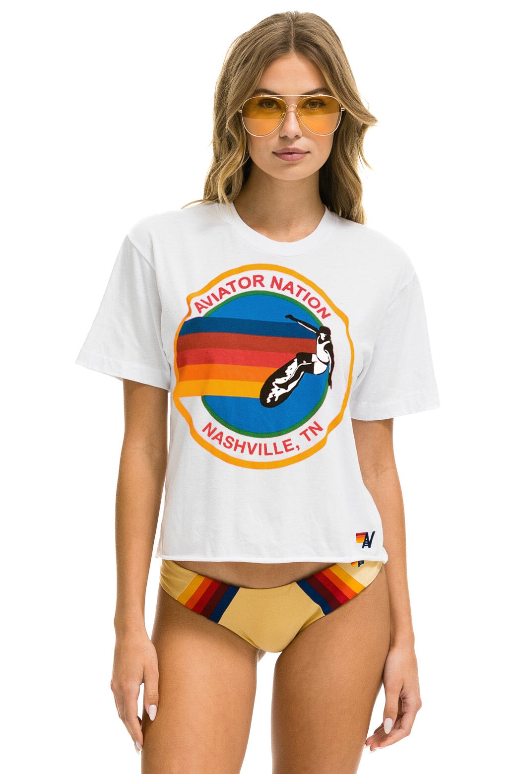 Aviator Nation SIGNATURE NASHVILLE BOYFRIEND TEE - WHITE