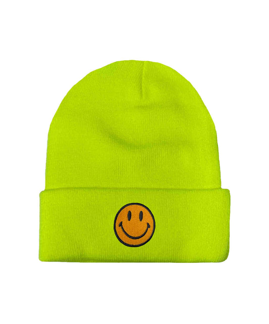 Aviator Nation SMILEY 2 FULL RIB BEANIE - NEON YELLOW