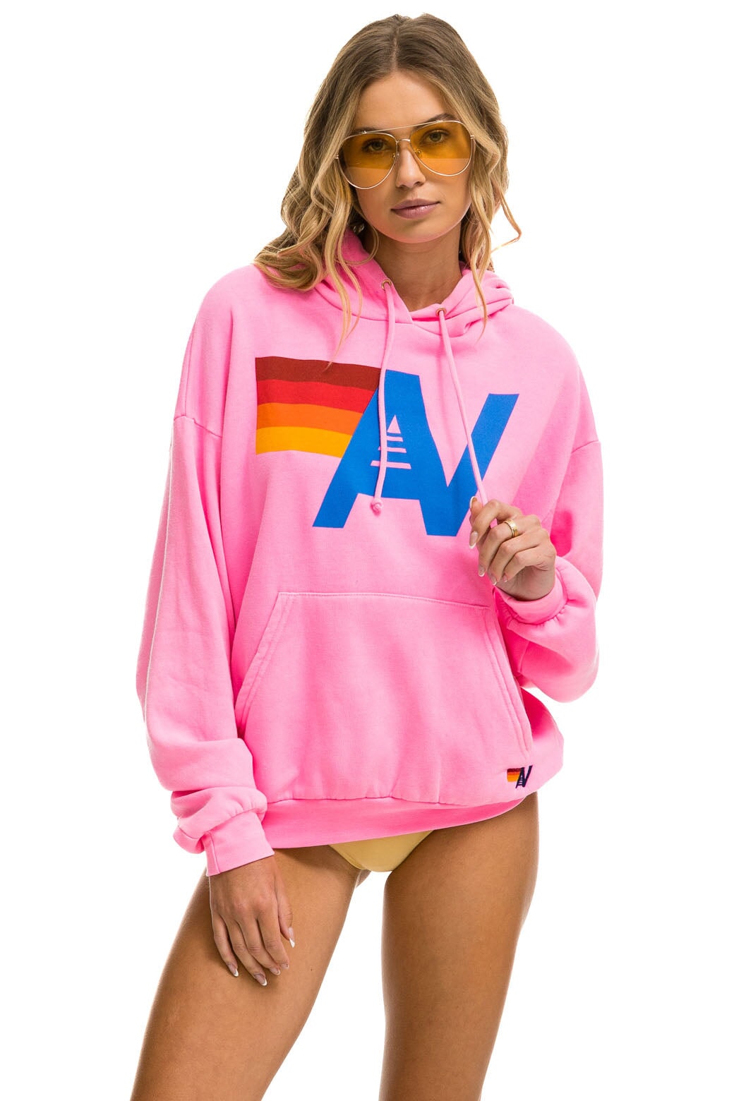 Aviator Nation LOGO PULLOVER RELAXED HOODIE - NEON PINK