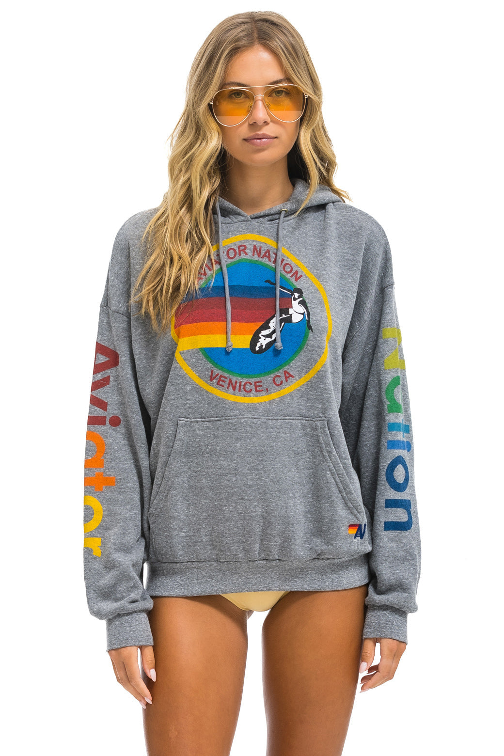 Aviator Nation AVIATOR NATION RELAXED PULLOVER HOODIE - HEATHER GREY