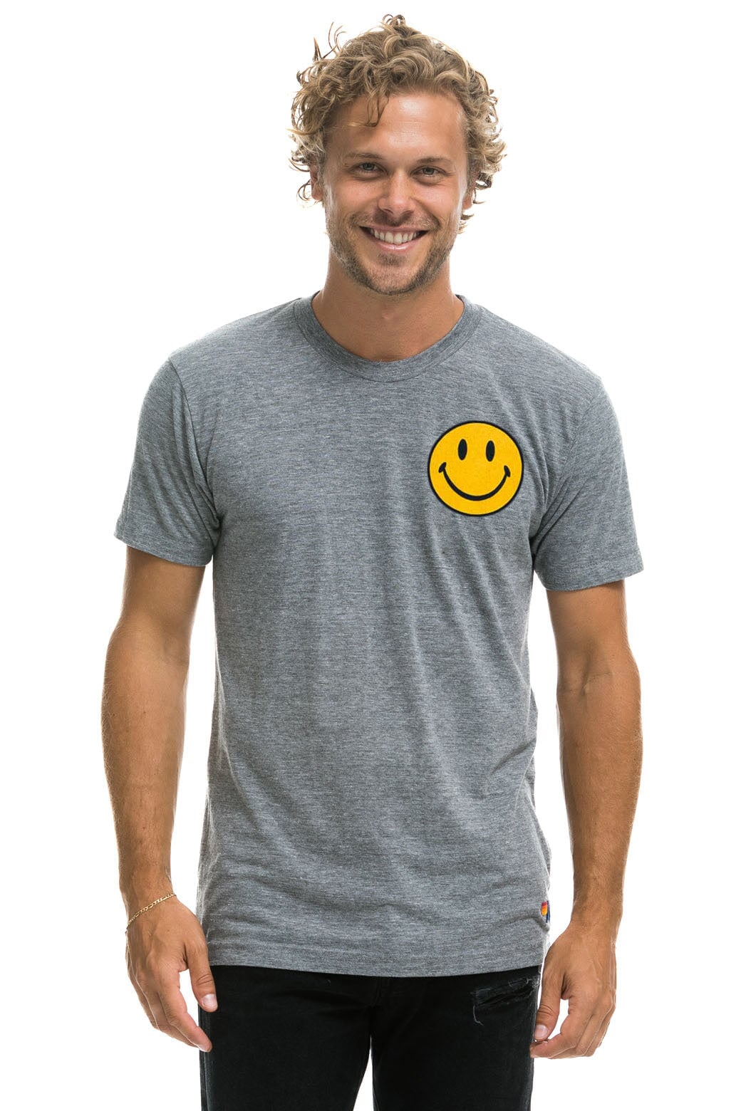 Aviator Nation SMILEY 2 CREW TEE - HEATHER GREY