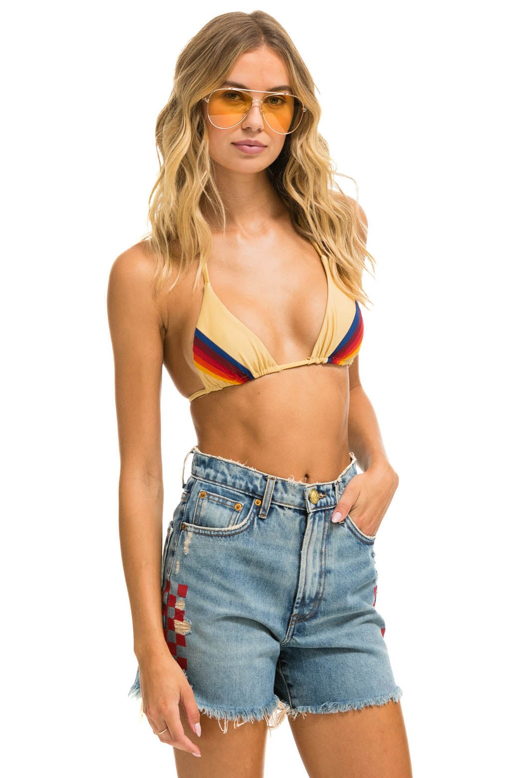 Aviator Nation HI RISE SKATER CUTOFF SIDE RED CHECK - VINTAGE