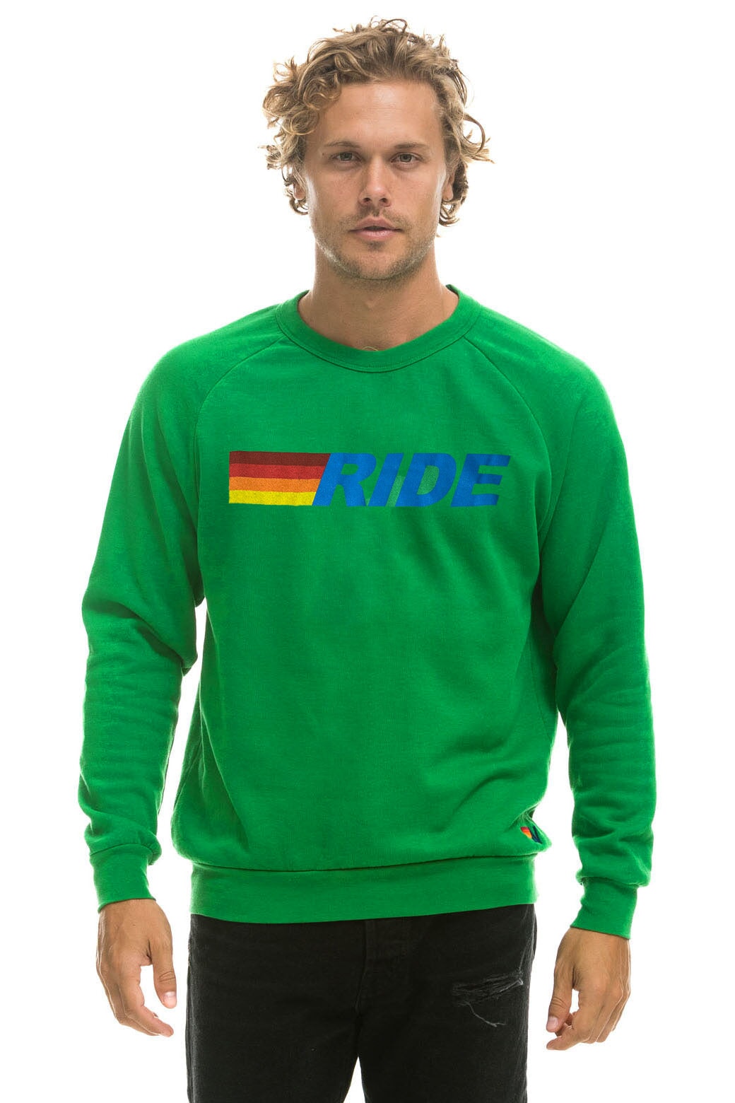 Aviator Nation RIDE LOGO CREW SWEATSHIRT - KELLY GREEN