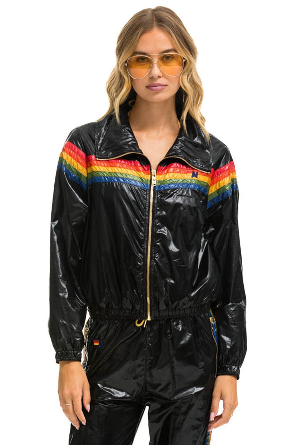 Aviator Nation 5 STRIPE WINDBREAKER - BLACK GLOSSY