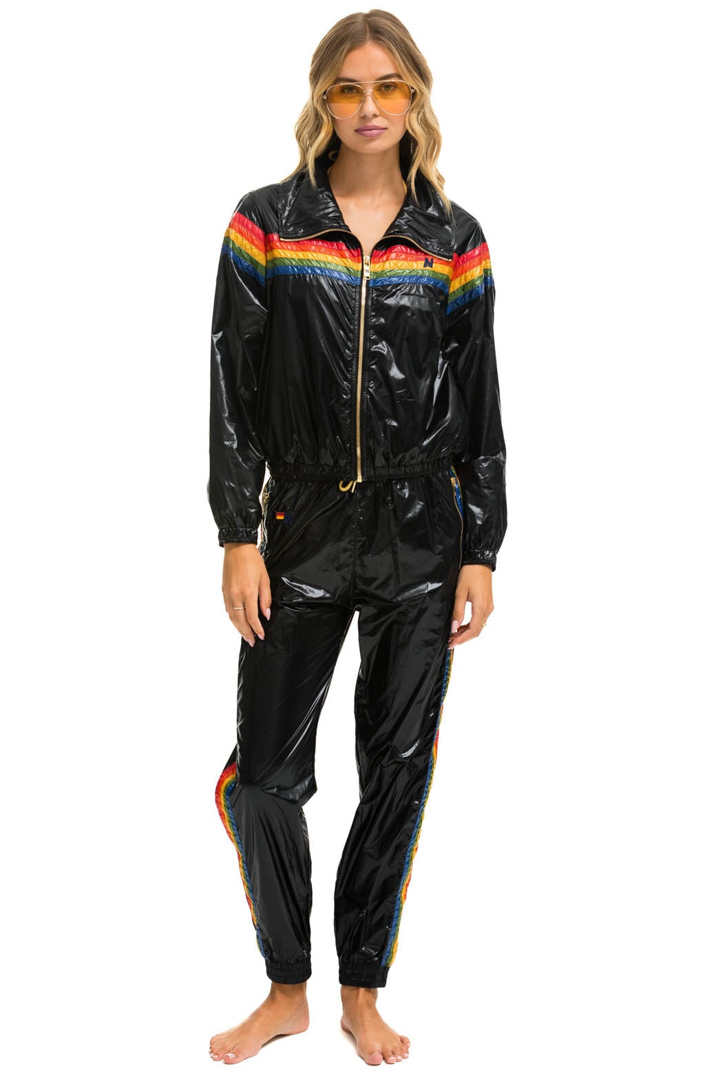 Aviator Nation 5 STRIPE WINDBREAKER - BLACK GLOSSY