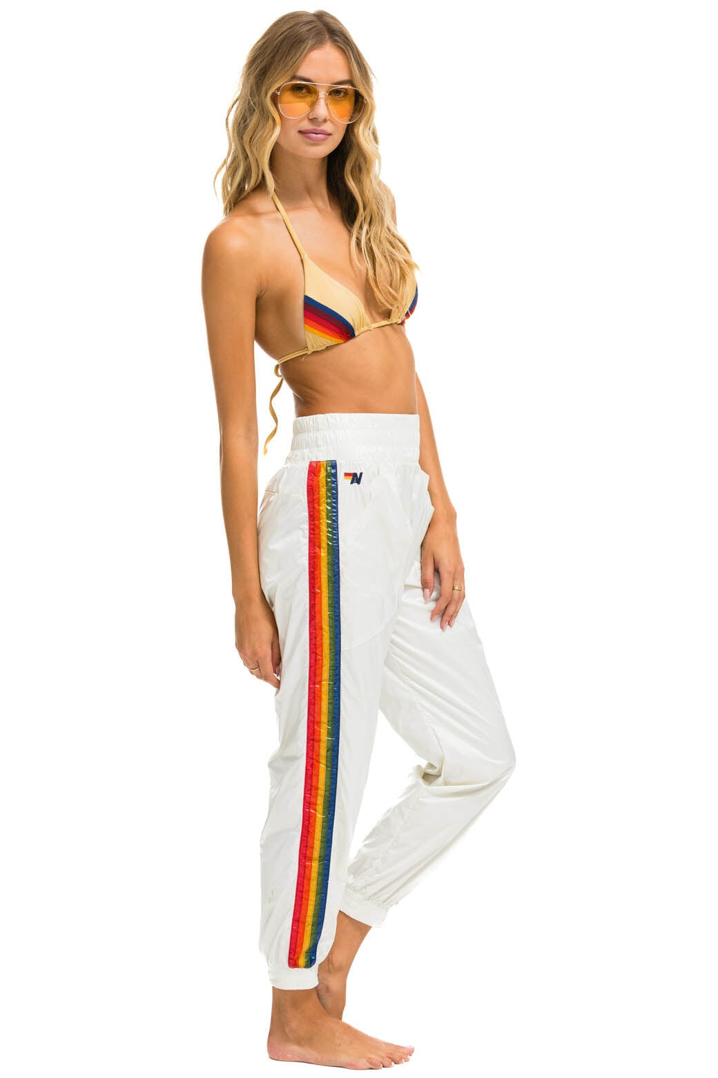 Aviator Nation 5 STRIPE HI RISE WIND PANT - VINTAGE WHITE