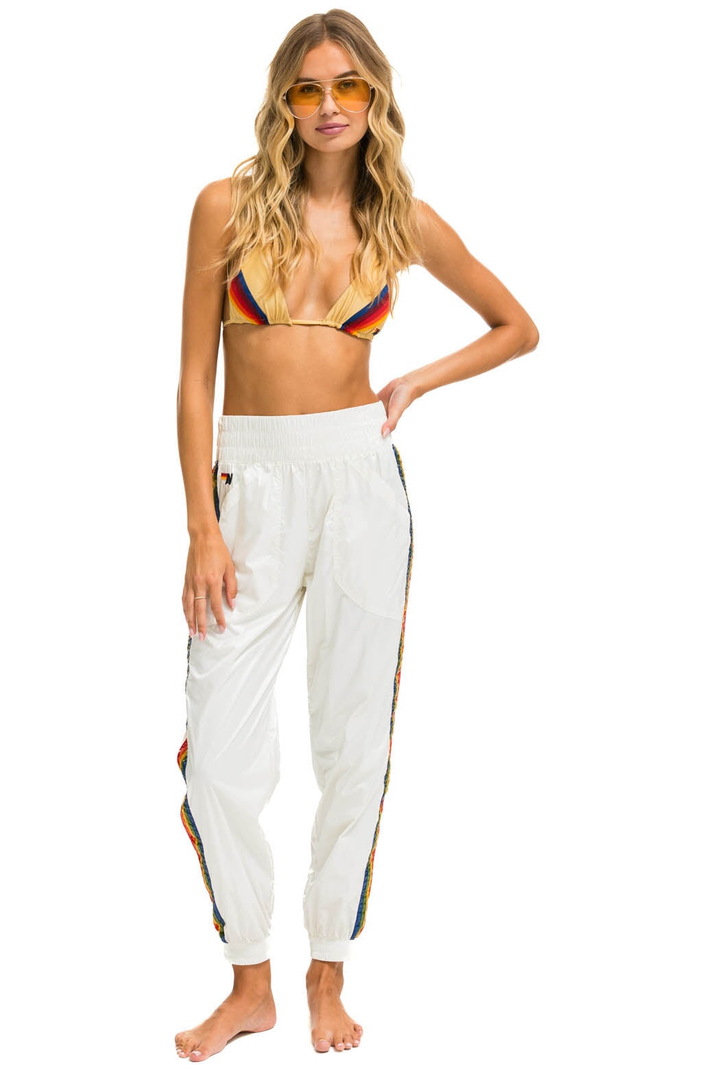 Aviator Nation 5 STRIPE HI RISE WIND PANT - VINTAGE WHITE