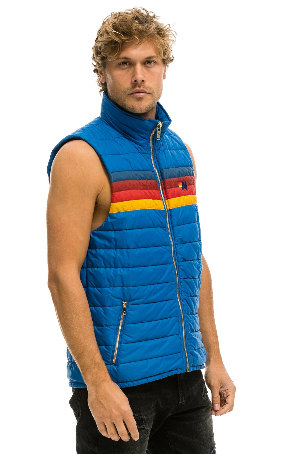 Aviator Nation MEN'S 4 STRIPE VEST - SNORKEL BLUE