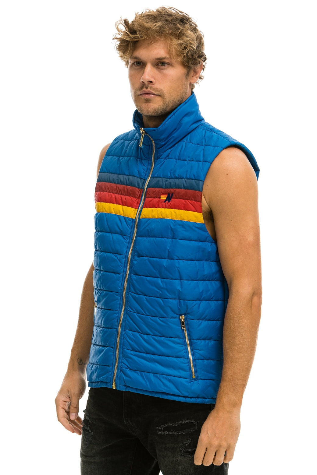 Aviator Nation MEN'S 4 STRIPE VEST - SNORKEL BLUE