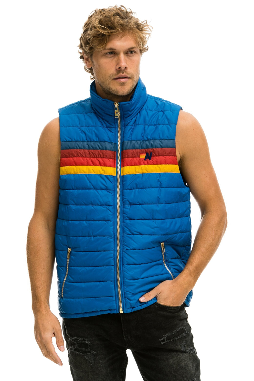 Aviator Nation MEN'S 4 STRIPE VEST - SNORKEL BLUE