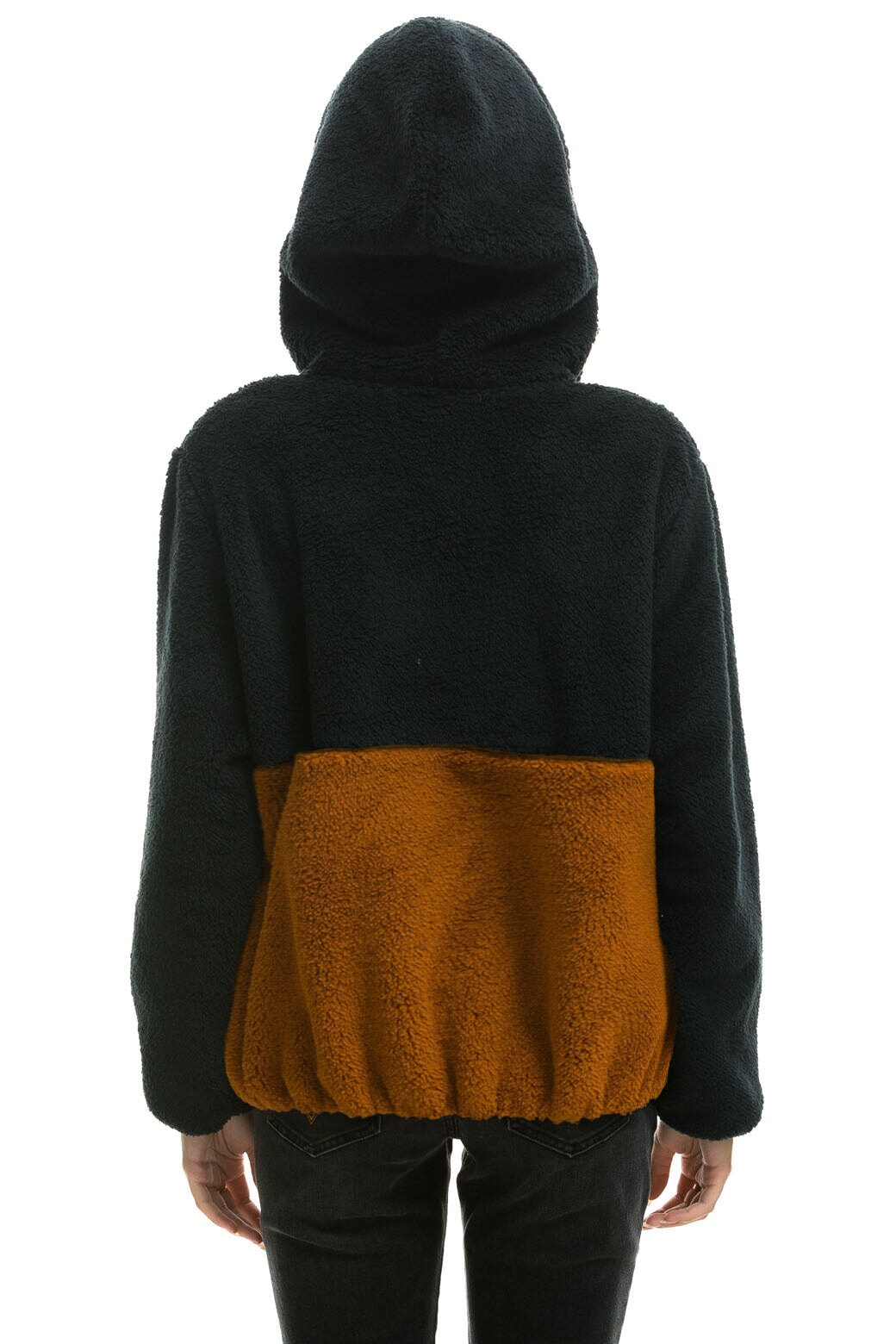 Aviator Nation TEDDY UNISEX HOODED HALF ZIP COLOR BLOCK JACKET - BLACK