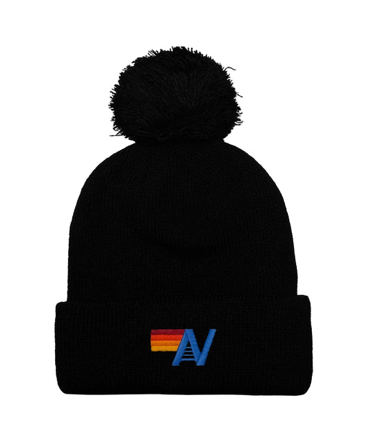 Aviator Nation LOGO POM RIB BEANIE - BLACK