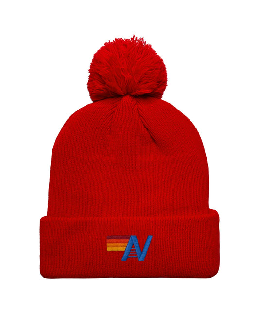 Aviator Nation LOGO POM RIB BEANIE - RED