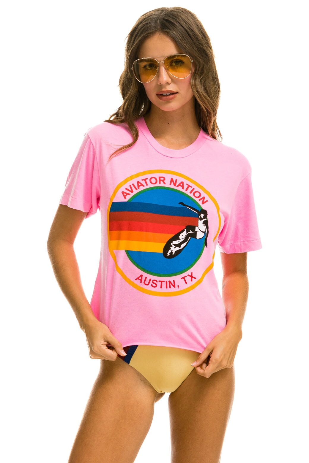 Aviator Nation SIGNATURE AUSTIN BOYFRIEND TEE - NEON PINK