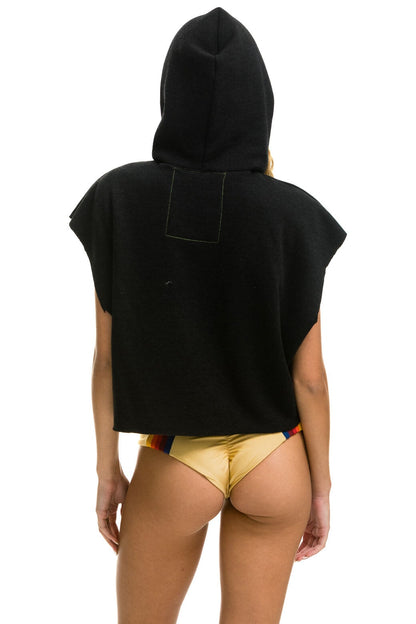 Aviator Nation SMILEY SUNSET SLEEVELESS RELAXED CROPPED PULLOVER HOODIE - BLACK